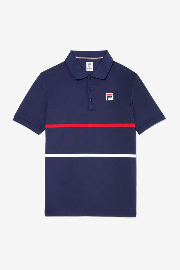 Fila Polokošeľa Panske Námornícka Modrá / Červené / Biele - Krátky Sleeve Tenis S Double Stripe Vypr